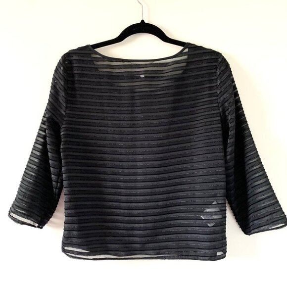 BCBG Women’s Blouse Sheer Striped Sleeve Top 3/4 Length Sleeve Black Size Small - Picture 11 of 11